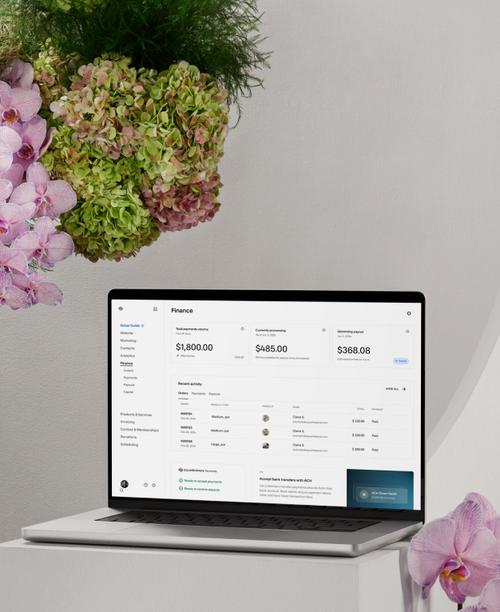 Squarespace-Abonnent:innen können ihre Zahlungen mit dem eigenen Zahlungsdienstleister von Squarespace akzeptieren und verwalten.