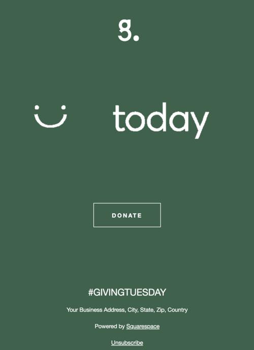 Eine minimalistisches, grünes E-Mail-Template für den Giving Tuesday.